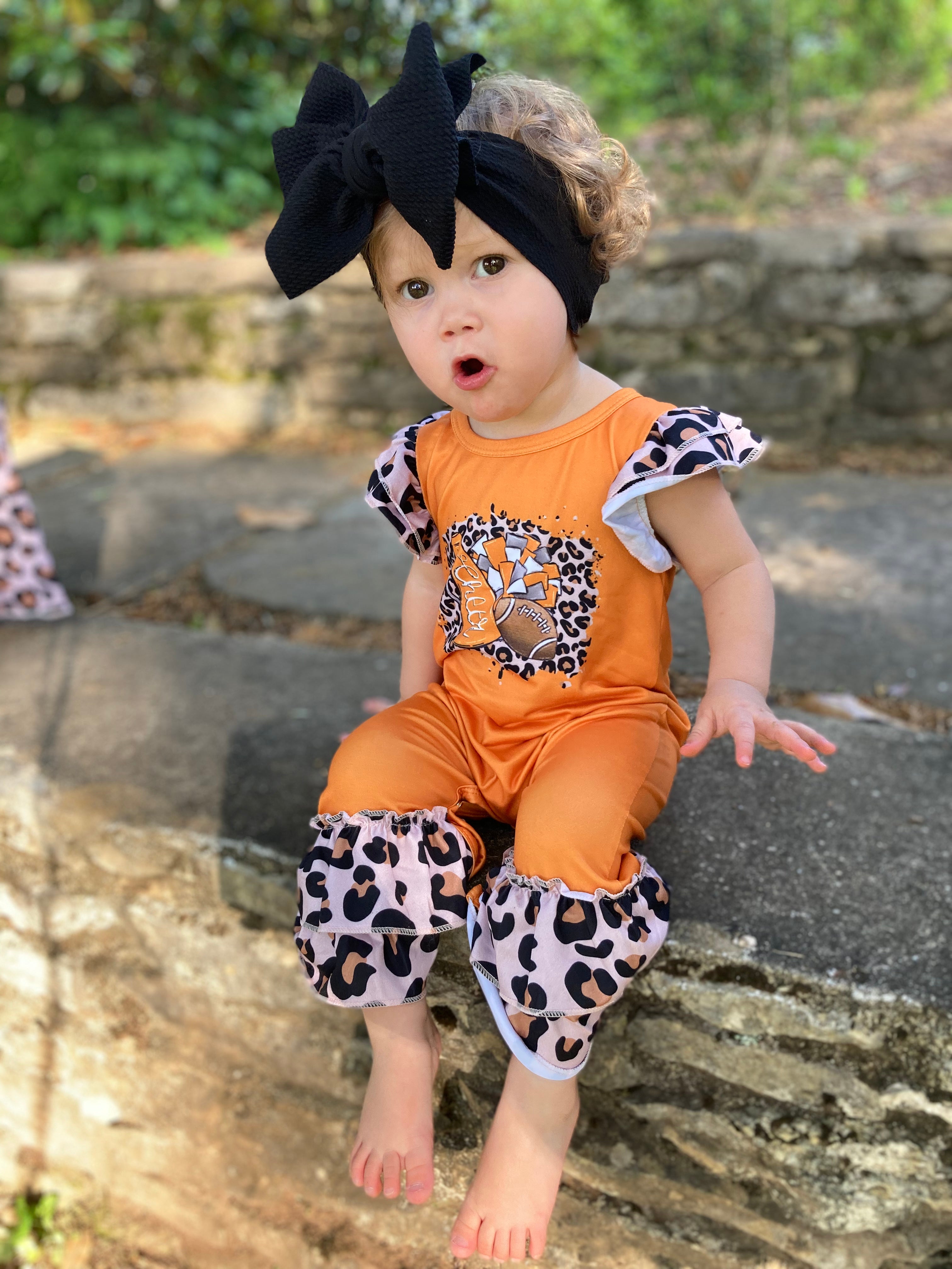 Orange & White Leopard Cheer Romper