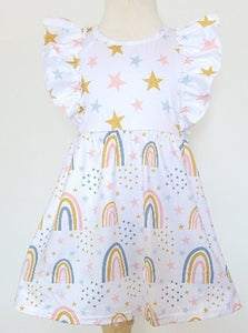 Starry Rainbow Flutter Sleeve Dress